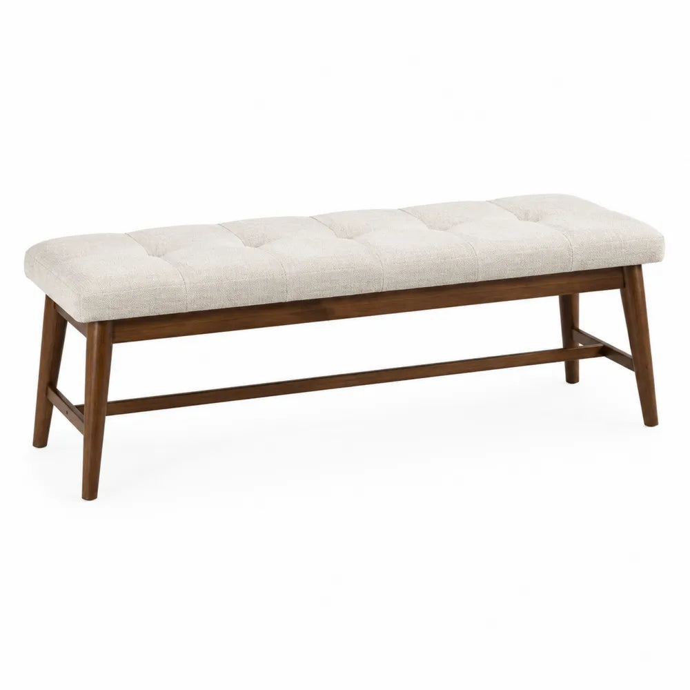 Linen Upholstered Bench with Walnut Wood Frame 120cm