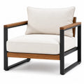 Outdoor Chair Metal and Wood Frame with Beige Cushions