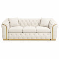 Chesterfield Tufted Upholstered Sofa Fabric 215cm