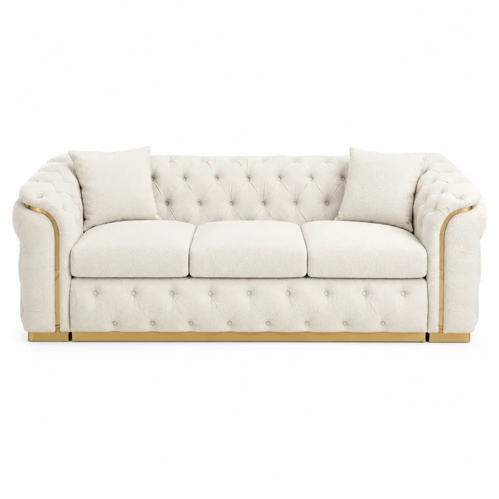 Chesterfield Tufted Upholstered Sofa Fabric 215cm