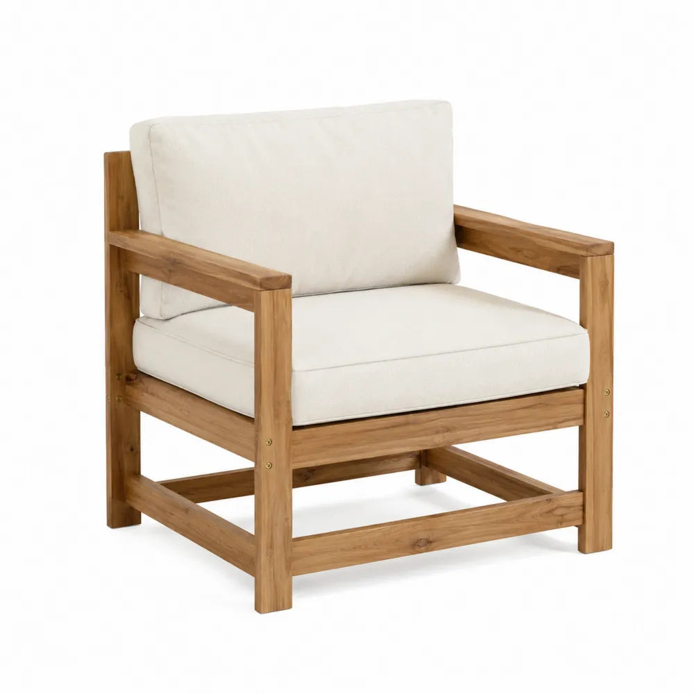 Teak Outdoor Lounge Chair with Beige Cushions