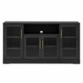 Black Wood TV Stand with Glass Doors and Metal Handles 150x40x75cm