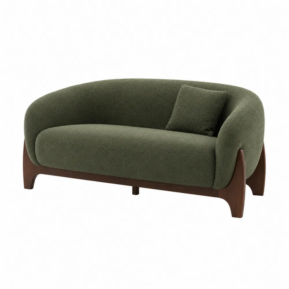 Green Polyester Fabric Two-Seater Sofa with Solid Wood Frame