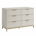 Wood 6-Drawer Dresser with Gold Metal Handles 120cm x 45cm x 80cm