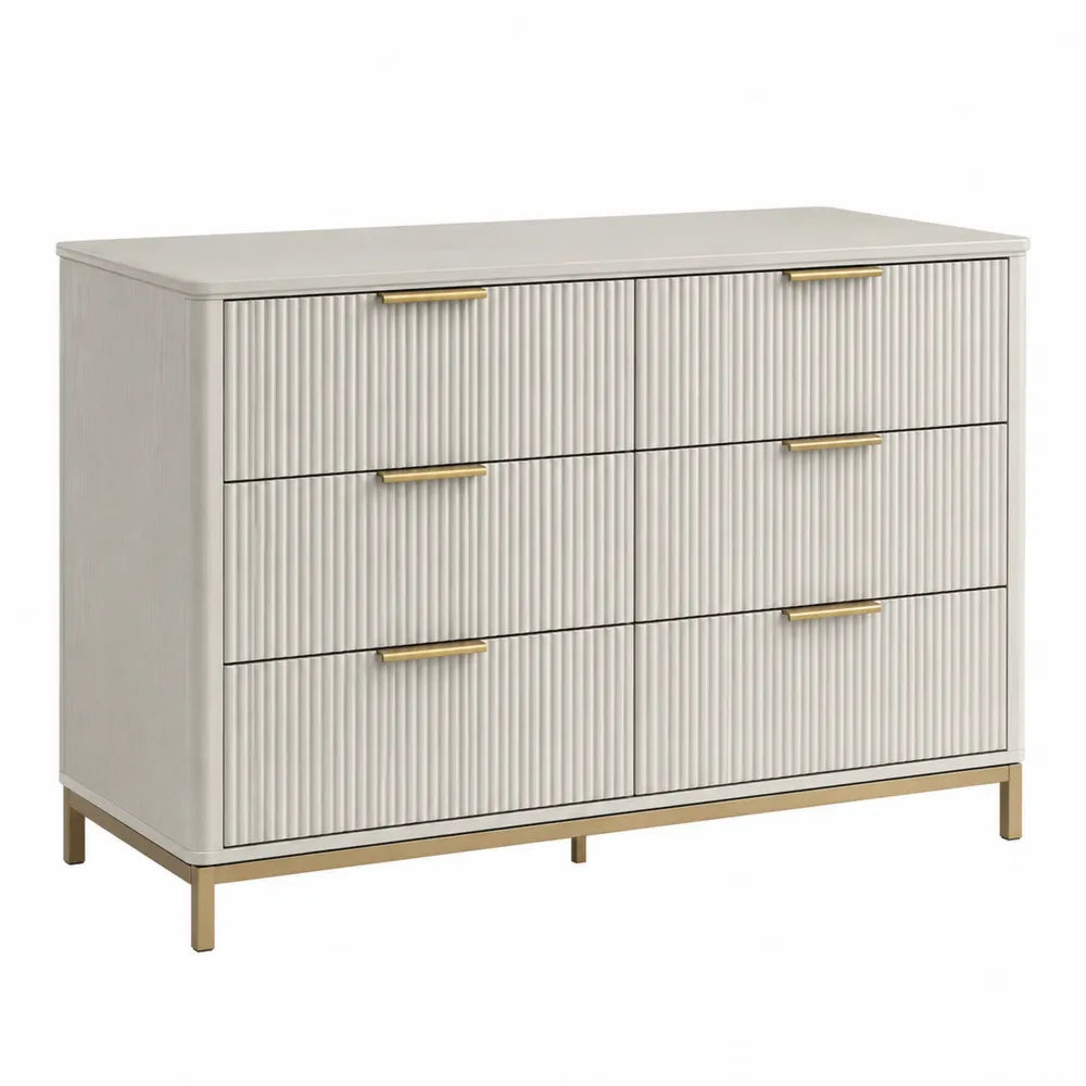 Wood 6-Drawer Dresser with Gold Metal Handles 120cm x 45cm x 80cm