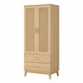 Wooden Wardrobe with Rattan Doors and Drawers 180x75x50 cm