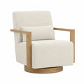 Boucl¨¦ Fabric Swivel Armchair with Oak Frame, Beige, 90x85x75cm