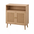 Wooden Sideboard with Rattan Doors Natural 80x40x100cm