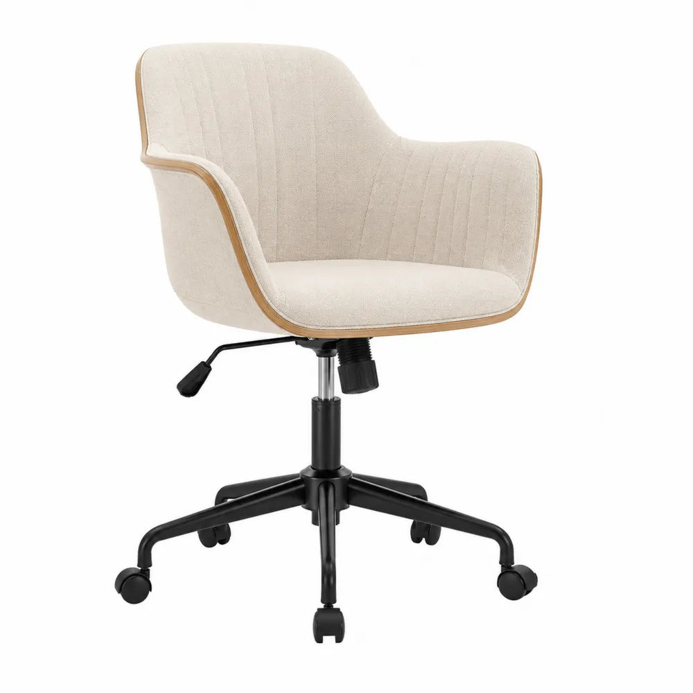 Adjustable Beige Fabric Office Chair with Wooden Frame