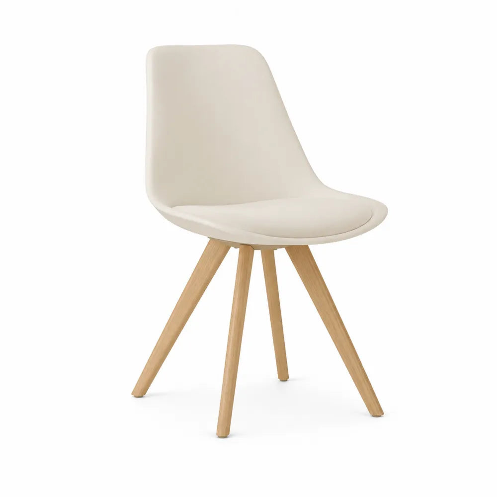 Beige Faux Leather Dining Chair with Solid Wood Legs