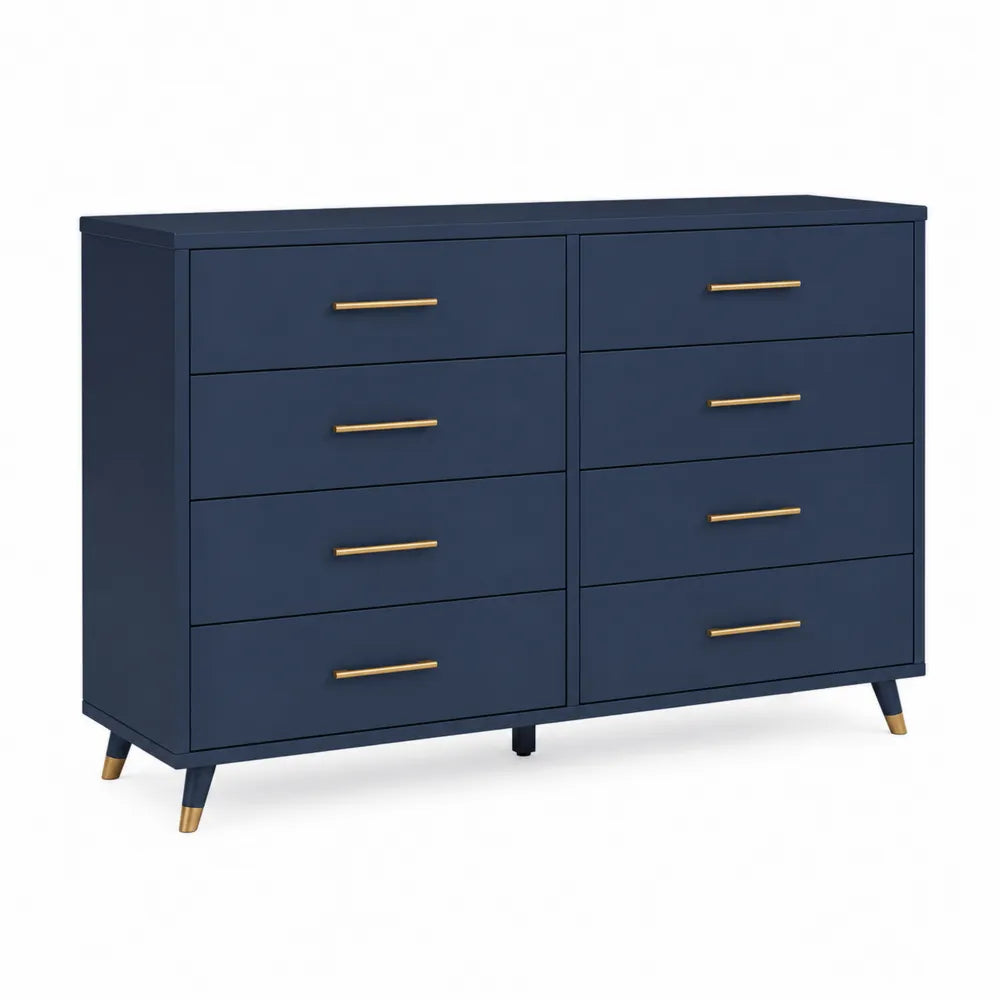 Wooden Double Dresser with 8 Drawers Navy Blue 152cm x 40cm x 90cm