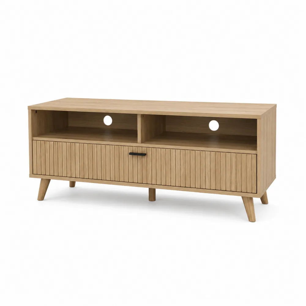 Oak TV Stand with Drawer and Shelves