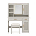 Vanity Set with LED Mirror and Stool MDF Light Grey 120cm