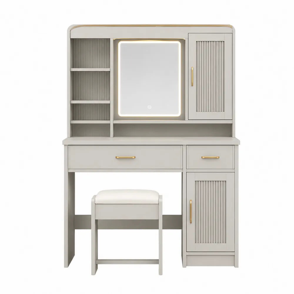 Vanity Set with LED Mirror and Stool MDF Light Grey 120cm