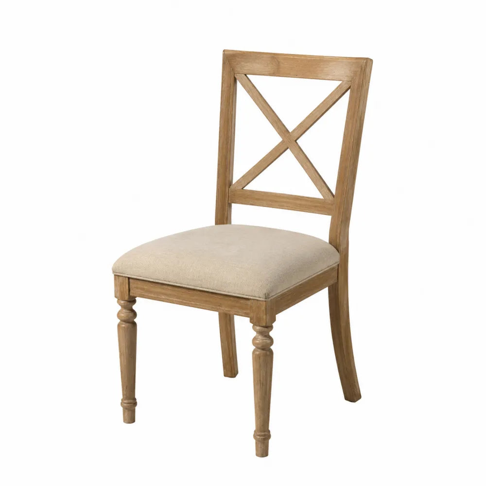 Wood Dining Chair with Upholstered Seat and Cross Back