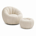 Polyester Fabric Swivel Chair and Ottoman Set Beige