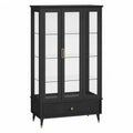 Black Wood and Glass Display Cabinet with Drawer