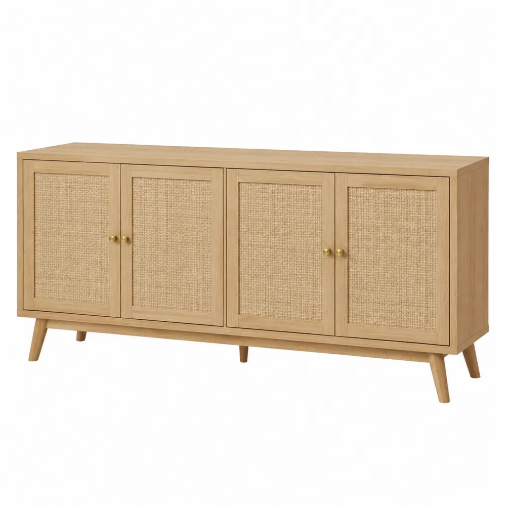 Oak Wood Sideboard with Cane Doors 180cm Natural