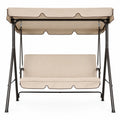Outdoor Steel Swing Chair with Beige Polyester Canopy and Cushions