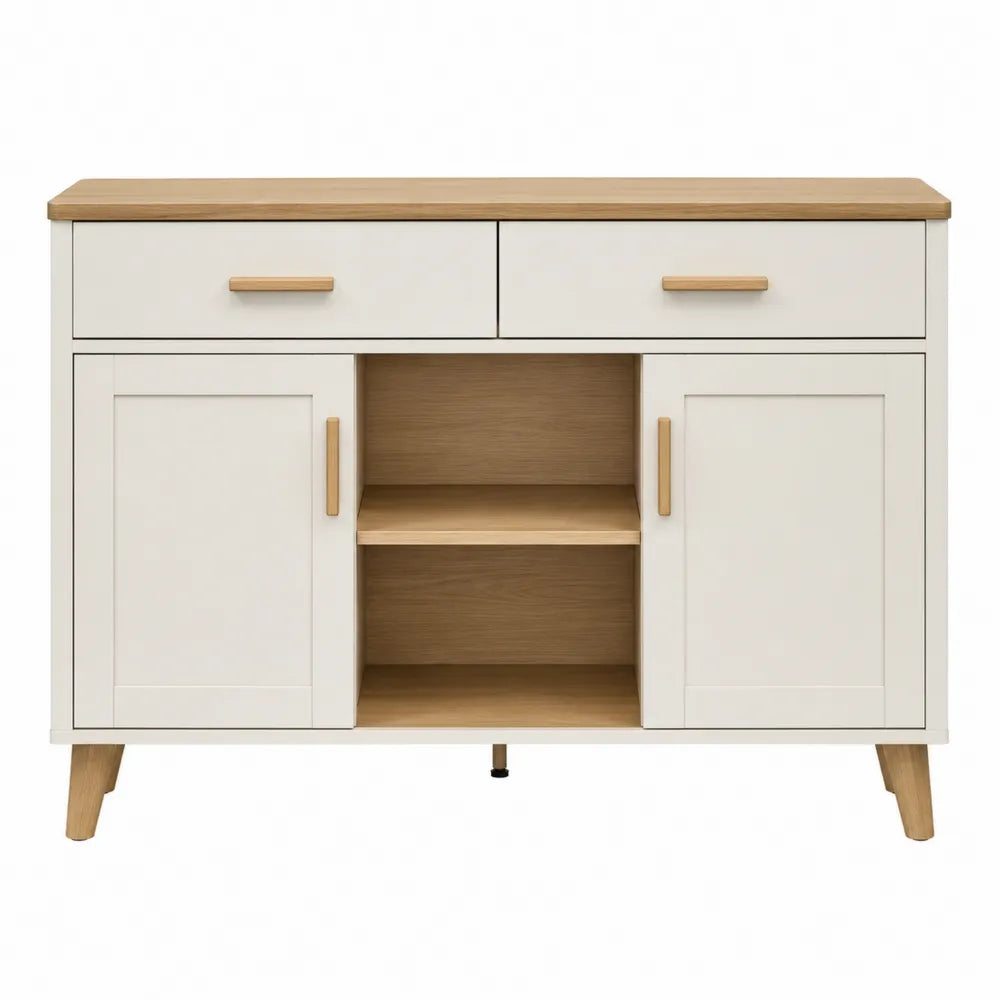 Sideboard Buffet MDF and Oak White 120cm x 35cm x 85cm