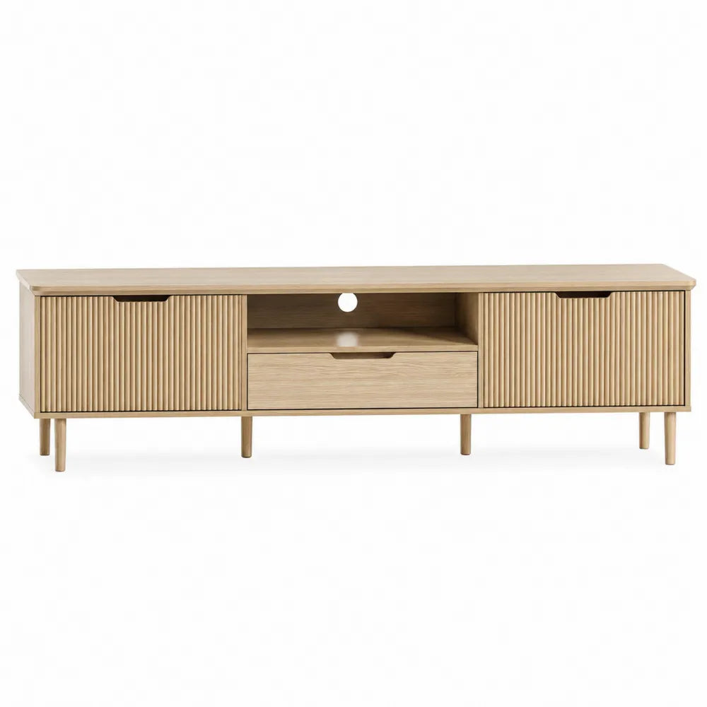 Oak TV Stand with Fluted Doors and Drawer 180cm