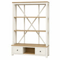 Wood Bookshelf with Drawers White and Oak 4-Tier 180x120x30 cm