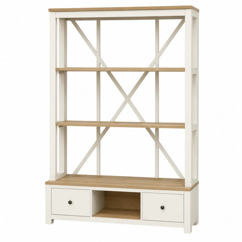 Wood Bookshelf with Drawers White and Oak 4-Tier 180x120x30 cm