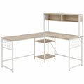 L-Shaped Computer Desk with Hutch and Shelves MDF and Metal Beige