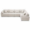 L-Shaped Sectional Sofa Fabric Beige with Cushions