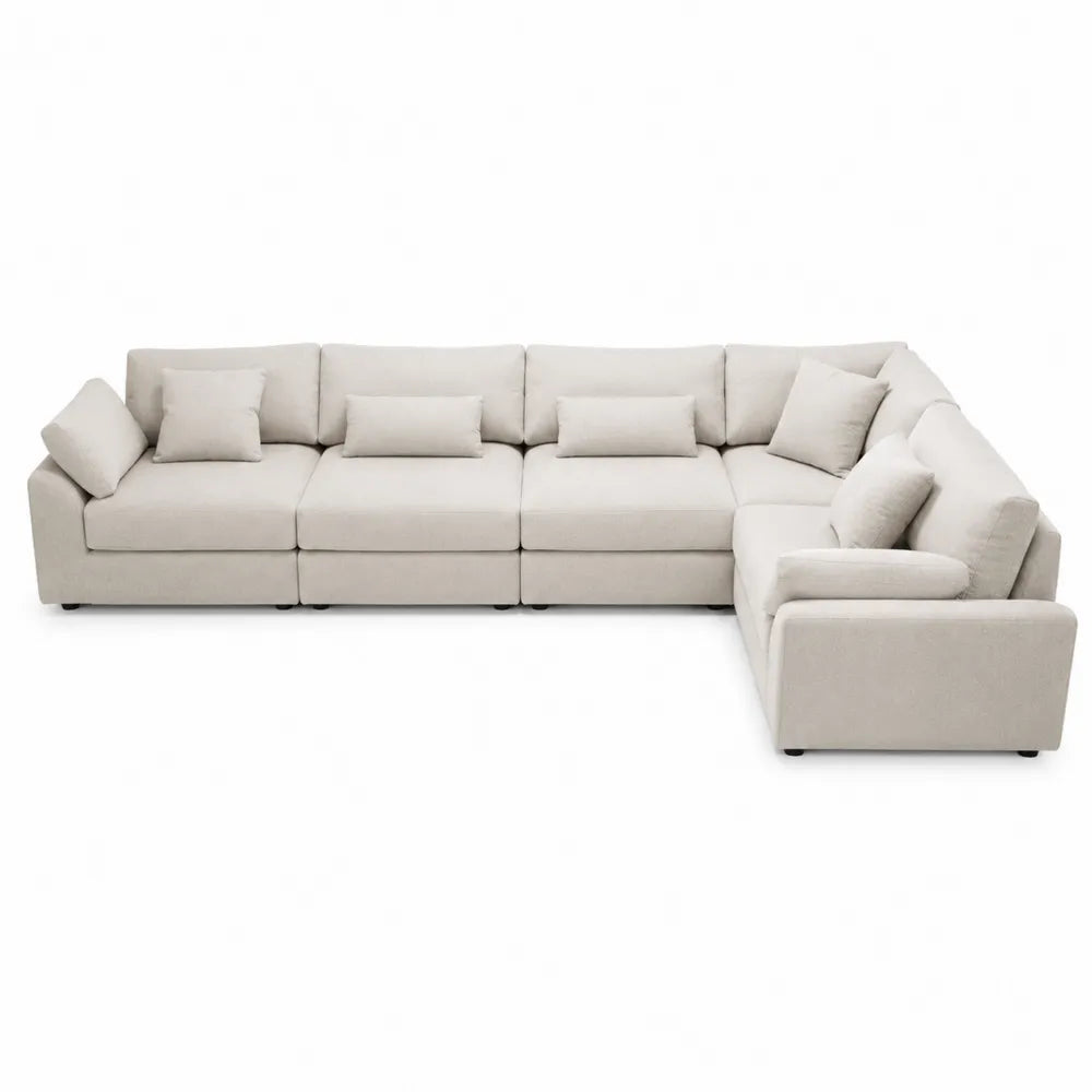 L-Shaped Sectional Sofa Fabric Beige with Cushions