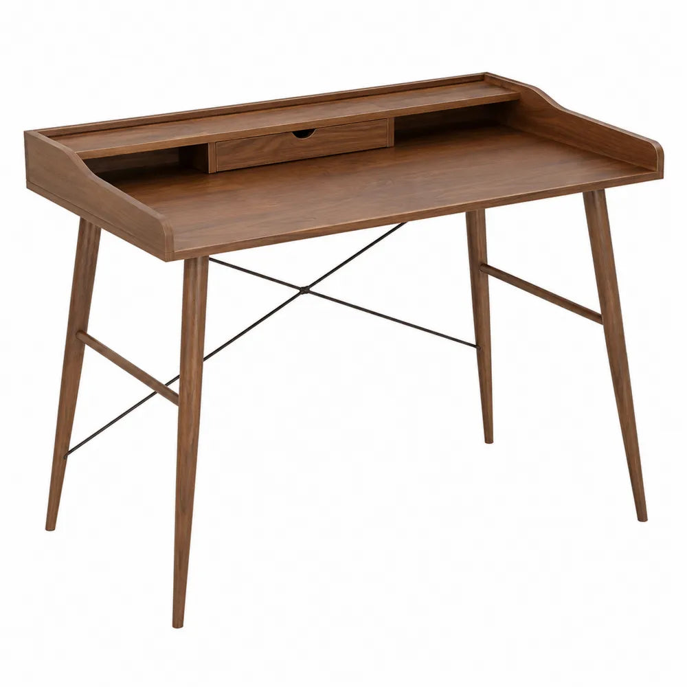 Rectangular Wood Desk with Drawer and Shelf, Brown, 120cm x 60cm x 75cm