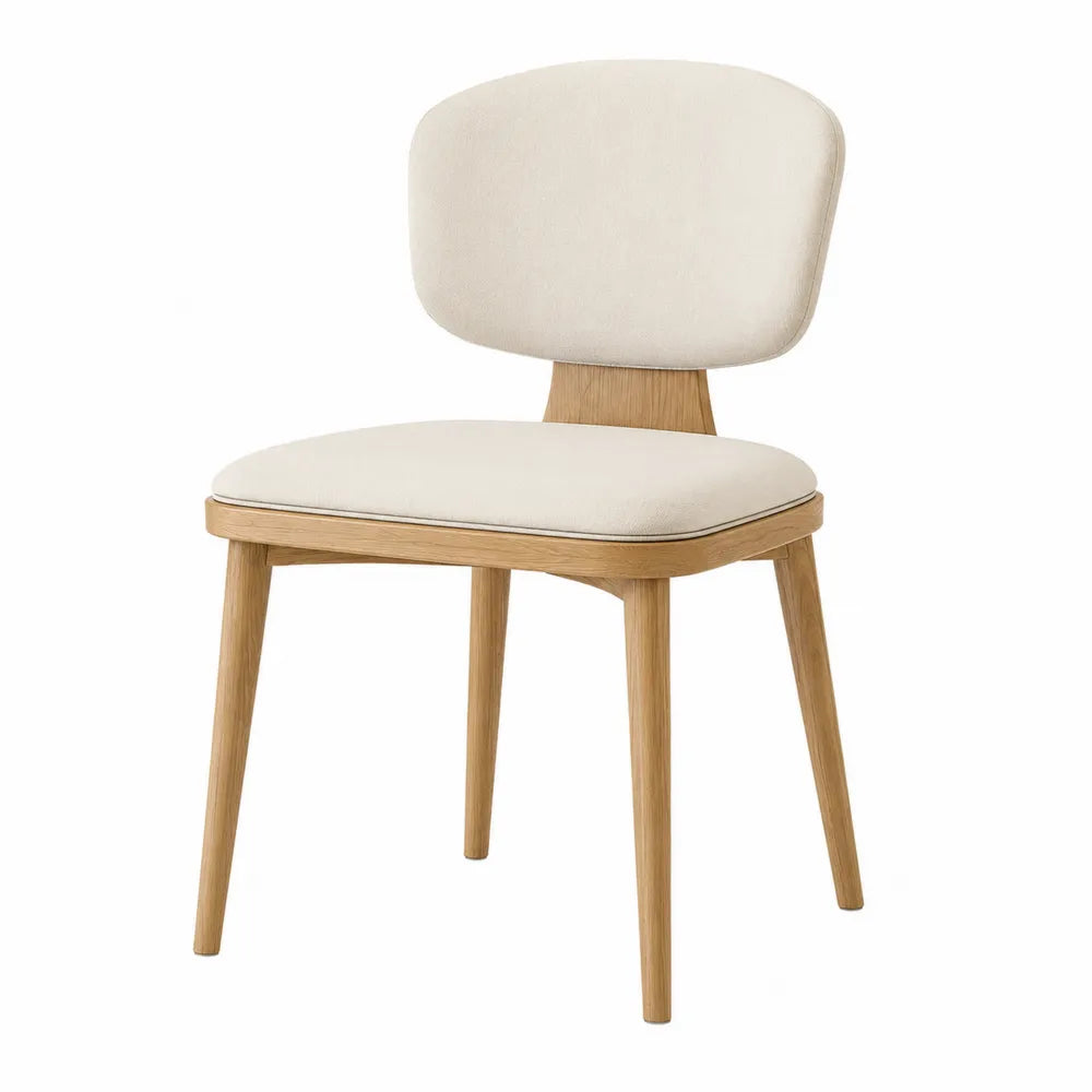 Dining Chair Oak Wood Frame Beige Polyester Seat
