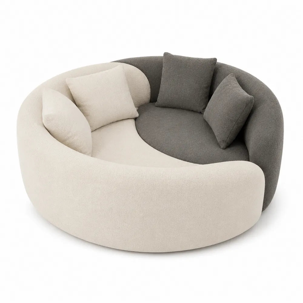 Round Polyester Sofa with Cushions Beige/Grey 120cm