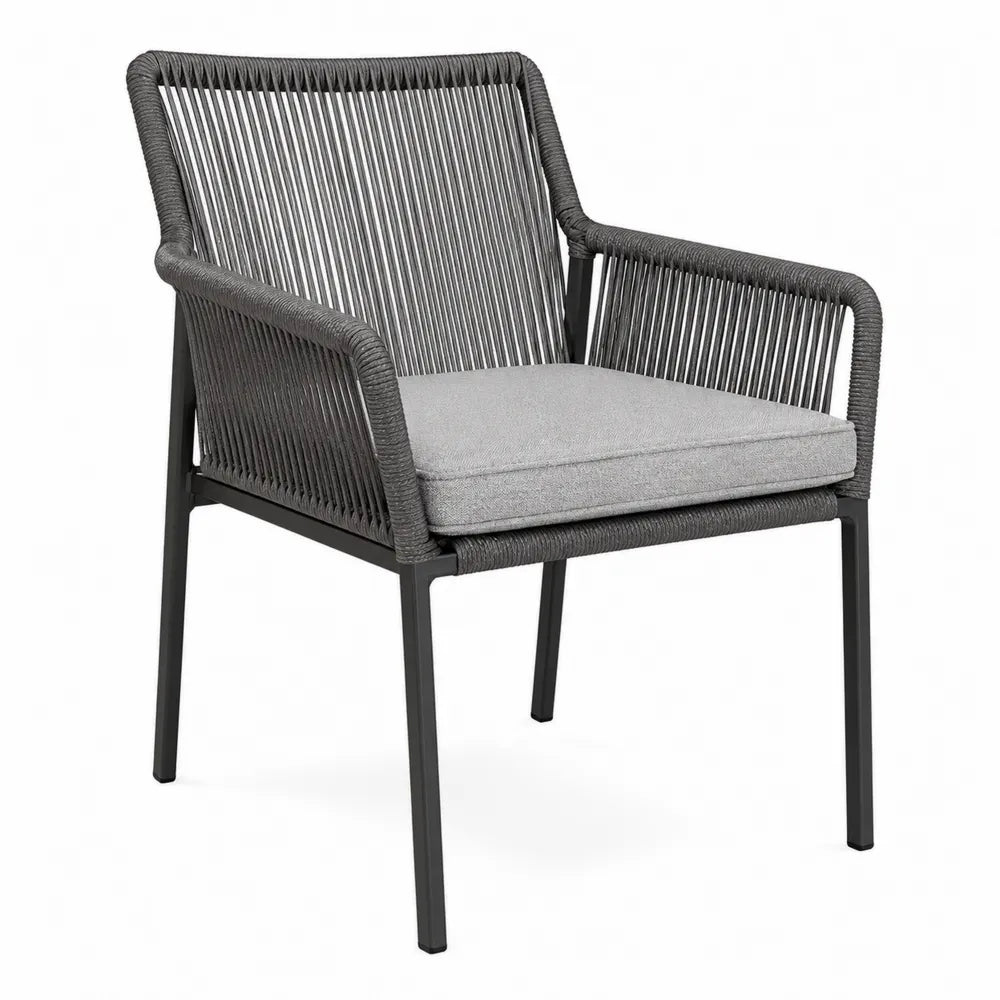 Gray Outdoor Aluminum Rope Armchair with Cushion