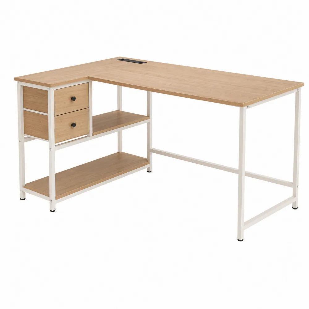 L-Shaped MDF Desk with Metal Frame and Drawers 140cm x 120cm x 75cm
